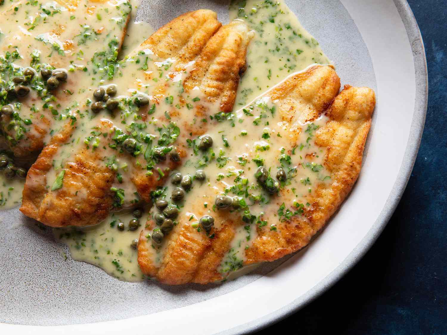 Pan Seared Fish,Lemon Capers Sauce and Seasonal Vegetables