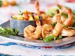 Grilled Prawns with Mango Salsa and Guacamole