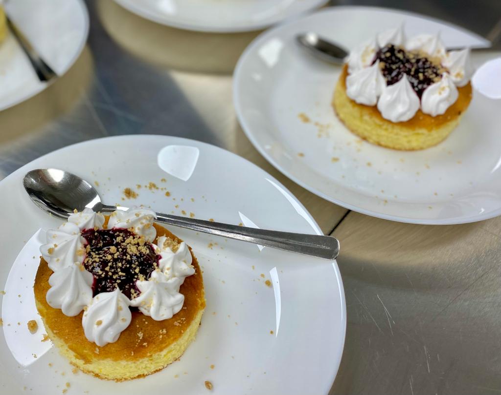 Orange Pound Cake with Macerated Berries, Vanilla Chantilly and Crumble
