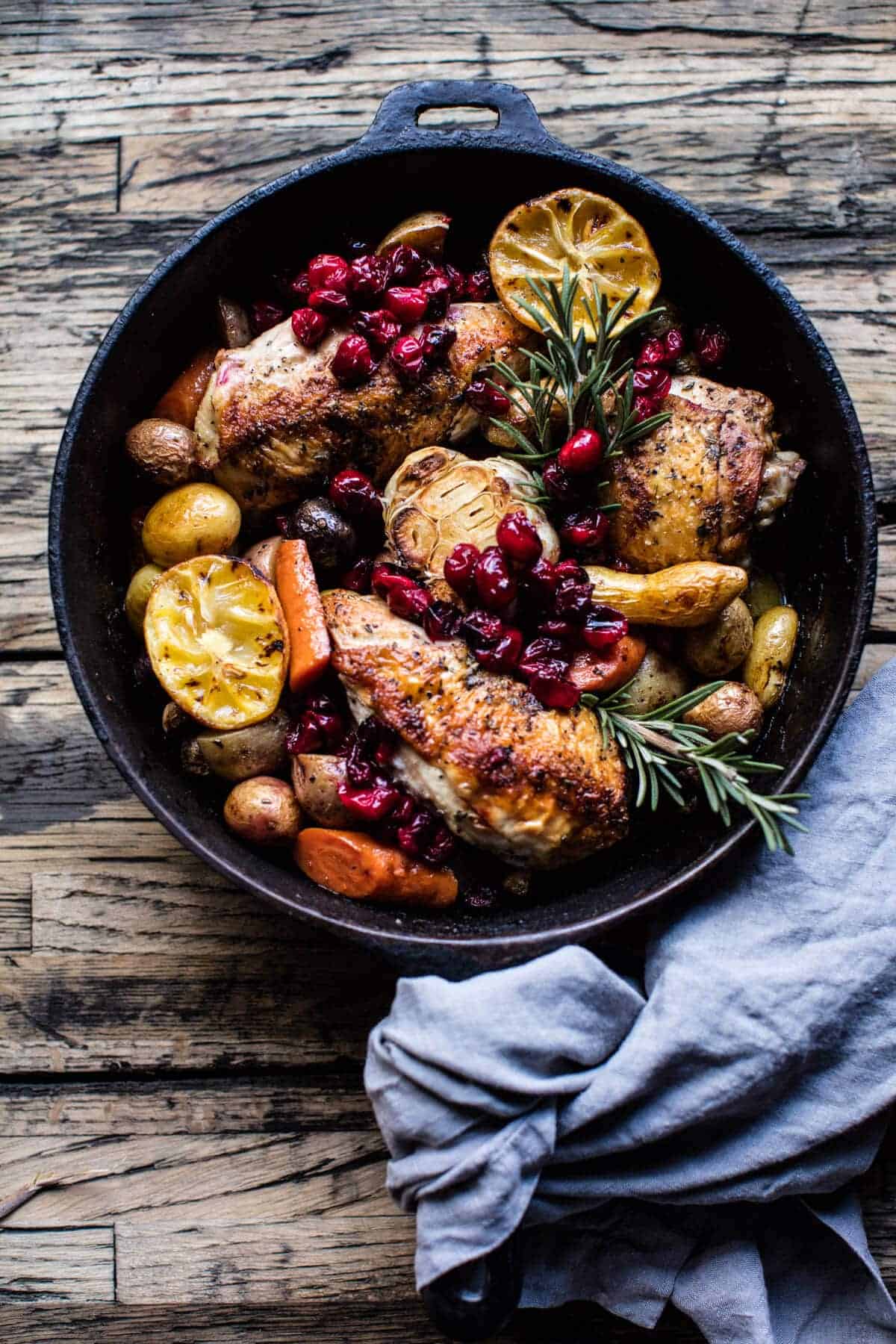Roast chicken, chestnut and cranberry stew with mashed potatoes